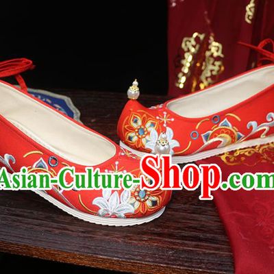 Chinese Wedding Red Cloth Shoes Traditional Hanfu Shoes Ancient Princess Shoes Ming Dynasty Embroidered Shoes