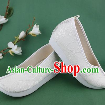 Chinese Ancient Princess Shoes White Brocade Shoes Traditional Ming Dynasty Hanfu Shoes