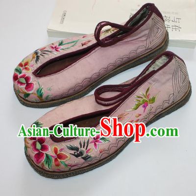 Chinese Folk Dance Pink Cloth Shoes Traditional Embroidered Shoes Handmade National Woman Shoes