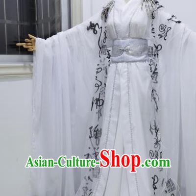Chinese Traditional Jin Dynasty Scholar Apparels Ancient Childe Garment Costumes Cosplay Swordsman Bai Wuxiang White Hanfu Clothing