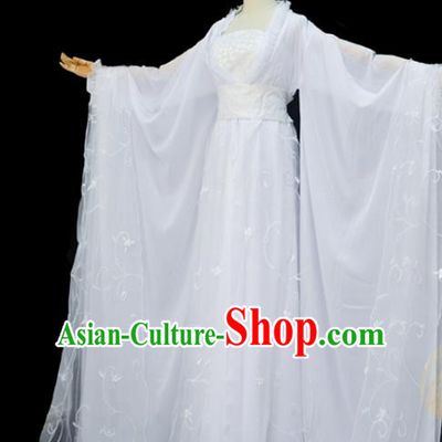 China Cosplay Swordswoman Xiao Longnv Clothing Ancient Fairy Garments Traditional Song Dynasty Princess White Hanfu Dress