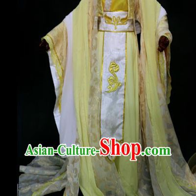China Traditional Qin Dynasty Empress Yellow Hanfu Dress Cosplay Swordswoman Clothing Ancient Royal Queen Garments