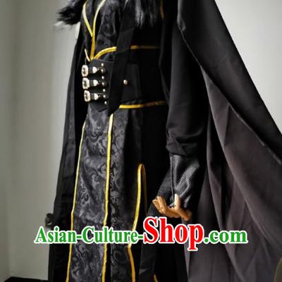 Chinese Traditional Han Dynasty King Apparels Ancient Monarch Garment Costumes Cosplay Swordsman Hanfu Clothing with Cloak