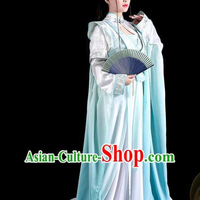 China Cosplay Swordswoman Xuan Nv Clothing Ancient Taoist Nun Garments Traditional Song Dynasty Young Lady Blue Hanfu Dress