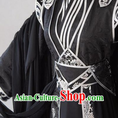 Chinese Ancient Young Knight Garment Costumes Cosplay Swordsman Black Hanfu Clothing