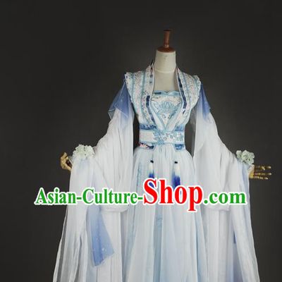 China Cosplay Queen Jiang Chenyu Clothing Ancient Fairy Garments Traditional Tang Dynasty Empress Blue Hanfu Dress