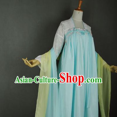 China Traditional Tang Dynasty Palace Lady Blue Hanfu Dress Cosplay Young Beauty Clothing Ancient Princess Garments
