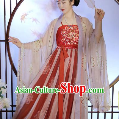 China Ancient Imperial Consort Embroidered Dress Tang Dynasty Historical Clothing Traditional Hanfu Garments for Women