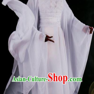 China Ancient Young Beauty Garments Traditional Song Dynasty Princess White Hanfu Dress Cosplay Swordswoman Xiao Longnv Clothing