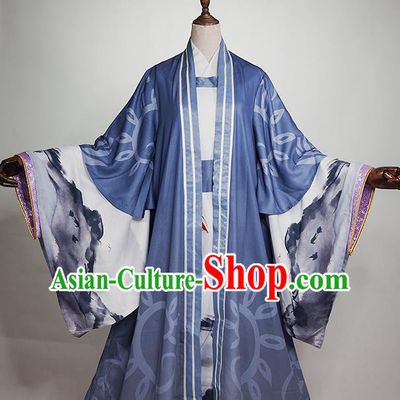 Chinese Cosplay Knight Blue Clothing Traditional Jin Dynasty Scholar Apparels Ancient Swordsman Garment Costumes