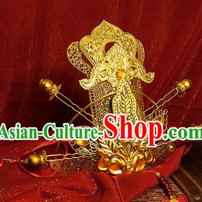 China Traditional Ancient Prince Golden Hair Crown Hairpins Heaven Official Blessing Cosplay Swordsman Xie Lian Headdress