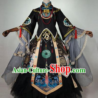 China Ancient Fairy Queen Black Garments Traditional Game Performance Black Dress Cosplay Goddess Clothing