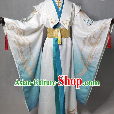 Chinese Traditional Qin Dynasty Swordsman Apparels Ancient Taoist Priest Garment Costumes Cosplay Immortal Qing Xuan Clothing
