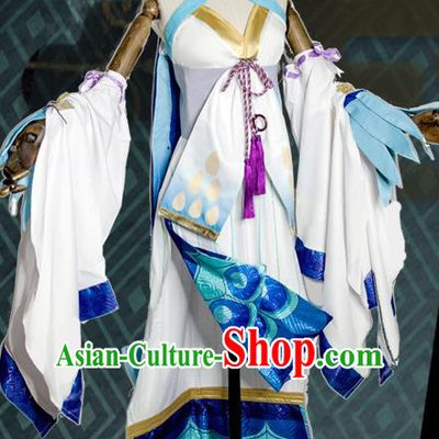 China Traditional Game Onmyoji White Dress Cosplay Fairy Clothing Ancient Female Knight Garments