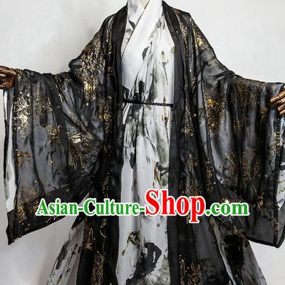 Chinese Traditional Jin Dynasty Knight Apparels Ancient Taoist Priest Garment Costumes Cosplay Swordsman Chang Geng Black Clothing