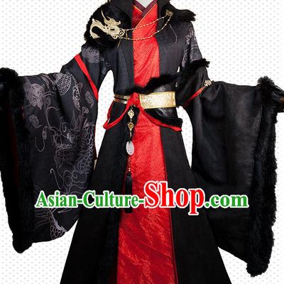 Chinese Cosplay Swordsman Black Clothing Traditional Qin Dynasty Royal Highness Apparels Ancient Emperor Garment Costumes