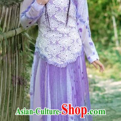 China Cosplay Drama Seven Fairy Zi Er Clothing Ancient Country Lady Garments Traditional Song Dynasty Village Girl Lilac Hanfu Dress