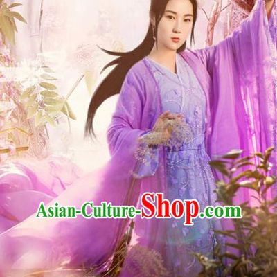 China Cosplay Drama The Honey Sank Like Frost Clothing Ancient Goddess Garments Traditional Flowers Fairy Jin Mi Purple Hanfu Dress