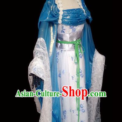 China Traditional Song Dynasty Princess Blue Hanfu Dress Cosplay Drama Seven Fairy Qing Er Clothing Ancient Goddess Garments