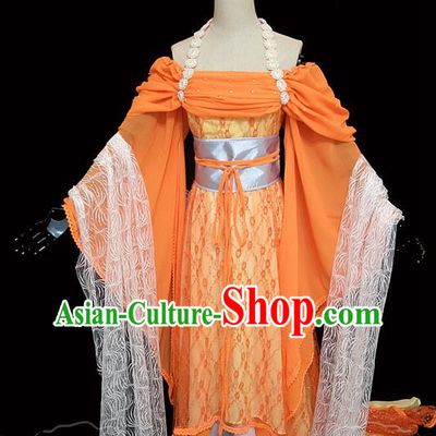 China Ancient Goddess Garments Traditional Song Dynasty Princess Orange Hanfu Dress Cosplay Drama Seven Fairy Cheng Er Clothing