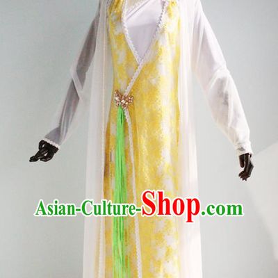 China Ancient Princess Garments Traditional Goddess Yellow Hanfu Dress Cosplay Drama Seven Fairy Huang Er Clothing