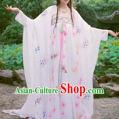 China Cosplay Fox Fairy Clothing Ancient Noble Lady Garments Traditional Tang Dynasty Princess White Hanfu Dress