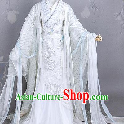 China Traditional Cosplay Swordsman White Hanfu Clothing Ancient Noble Childe Apparels Han Dynasty Prince Garment Costumes