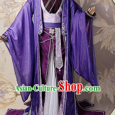 China Ancient Emperor Apparels Han Dynasty King Garment Costumes Traditional Cosplay Immortal Dong Hua Purple Hanfu Clothing