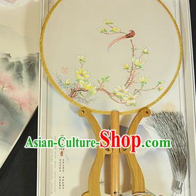 China Cheongsam Circular Fan Dance Palace Fan Hand Painting Mangnolia Bird Fan Traditional Silk Fan