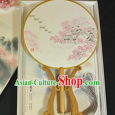 China Traditional Silk Fan Cheongsam Circular Fan Dance Palace Fan Hand Painting Peach Blossom Fan