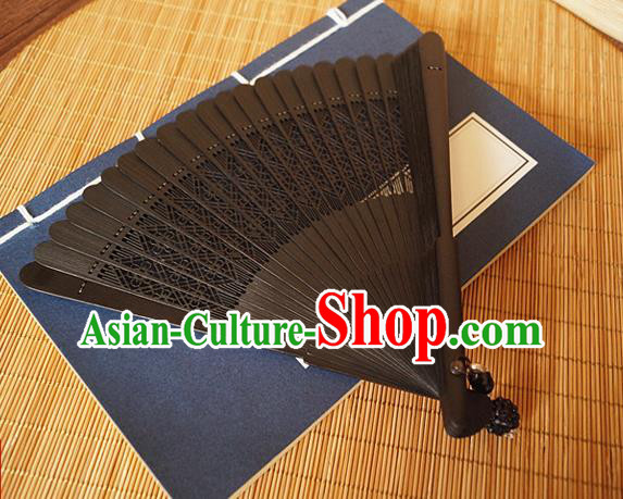 Handmade China Classical Black Accordion Traditional Folding Fans Carving Bamboo Fan Handmade China Classical Black Accordion Traditional Folding Fans Carving Bamboo Fan