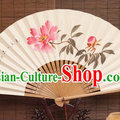 China Traditional Dance Folding Fan Bamboo Fan Classical Paper Accordion Handmade Ink Painting Peony Fans