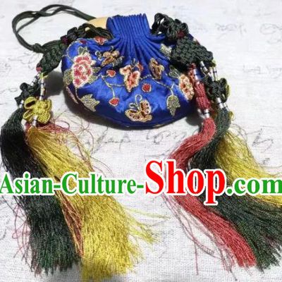 Chinese Traditional Hanfu Royalblue Silk Perfume Satchel Ming Dynasty Belt Pendant Waist Accessories Ancient Princess Suzhou Embroidered Sachet