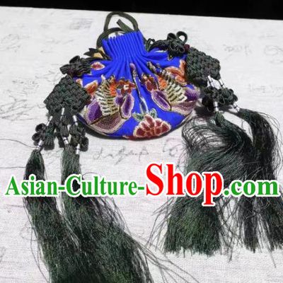 Chinese Traditional Hanfu Royalblue Silk Perfume Satchel Ming Dynasty Belt Pendant Accessories Ancient Princess Suzhou Embroidered Sachet