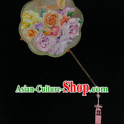 China Traditional Silk Fans Cheongsam Dance Fan Classical Palace Fan Handmade Suzhou Embroidered Rose Fan