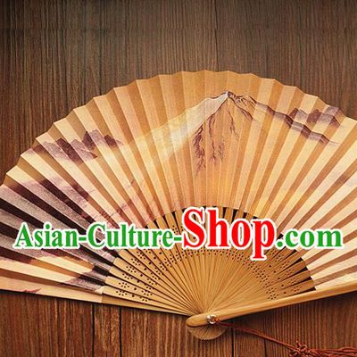 China Classical Silk Accordion Handmade Printing Mount Fuji Fan Traditional Dance Folding Fans Bamboo Fan