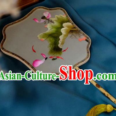 China Classical Palace Fan Suzhou Embroidered Double Side Fan Traditional Song Dynasty Silk Fans Handmade Hanfu Fan