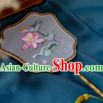 China Handmade Hanfu Fan Classical Palace Fan Suzhou Embroidered Lotus Double Side Fan Traditional Song Dynasty Silk Fans