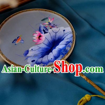 China Handmade Hanfu Circular Fan Classical Palace Fan Double Side Suzhou Embroidered Lotus Fan Traditional Song Dynasty Silk Fans