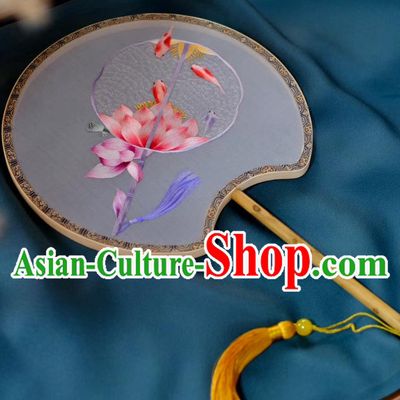 China Traditional Song Dynasty Princess Fans Handmade Hanfu Silk Fan Classical Palace Fan Double Side Suzhou Embroidered Lotus Fan