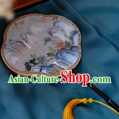 China Handmade Song Dynasty Princess Fans Traditional Hanfu Silk Fan Classical Palace Fan Double Side Suzhou Embroidered Landscape Fan