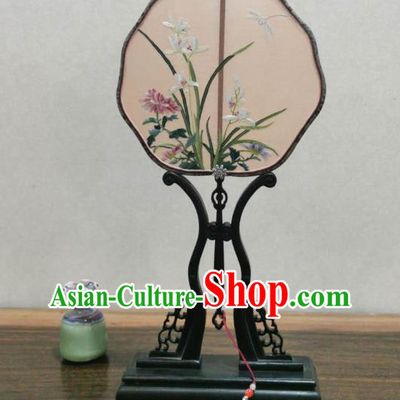 China Traditional Song Dynasty Silk Fans Hanfu Fan Classical Double Side Palace Fan Handmade Suzhou Embroidered Orchids Fan