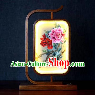 Chinese Suzhou Embroidery Craft Handmade Desk Lamp LED Lantern Embroidered Peony Table Screen