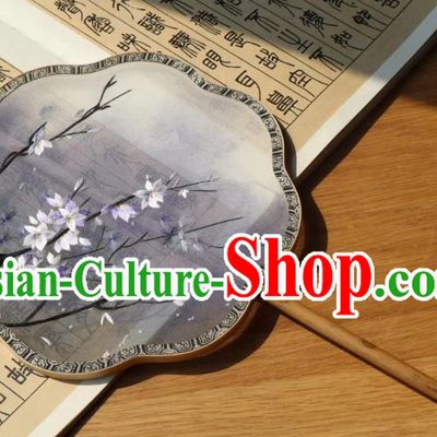 China Handmade Ming Dynasty Court Fans Traditional Hanfu Lilac Silk Fan Classical Palace Fan Embroidered Double Side Fan