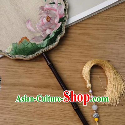 China Embroidered Lotus Double Side Fan Handmade Ming Dynasty Court Fans Traditional Hanfu Silk Fan Classical Palace Fan