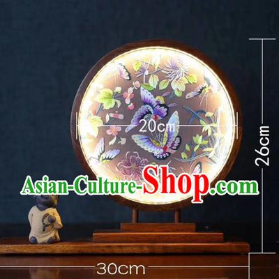 Chinese Double Side Embroidery Craft Handmade Desk Lantern LED Lamp Suzhou Embroidered Butterfly Table Screen