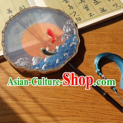 China Embroidered Fish Palace Fan Handmade Double Side Silk Fan Classical Dance Fans Traditional Hanfu Fan