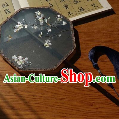 China Classical Dance Fans Traditional Hanfu Fan Embroidered Mangnolia Palace Fan Handmade Double Side Grey Silk Fan