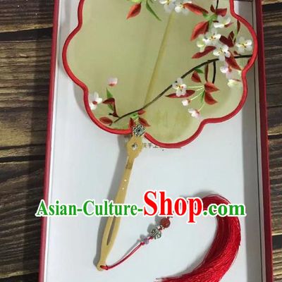 China Embroidered Palace Fan Handmade Double Side Yellow Silk Fan Classical Dance Fans Traditional Ming Dynasty Hanfu Fan