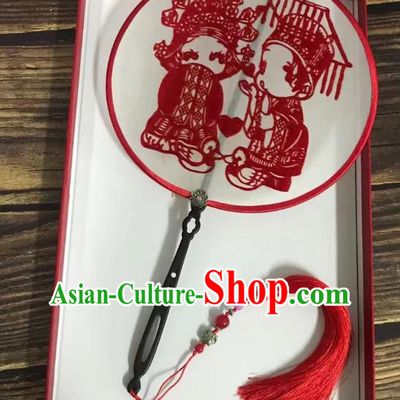 China Traditional Wedding Hanfu Fan Embroidered Palace Fan Handmade Double Side Silk Fan Classical Dance Circular Fans